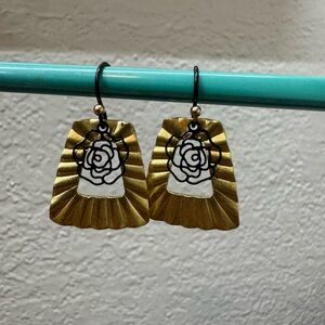Handcrafted Gold and Black Floral Earrings